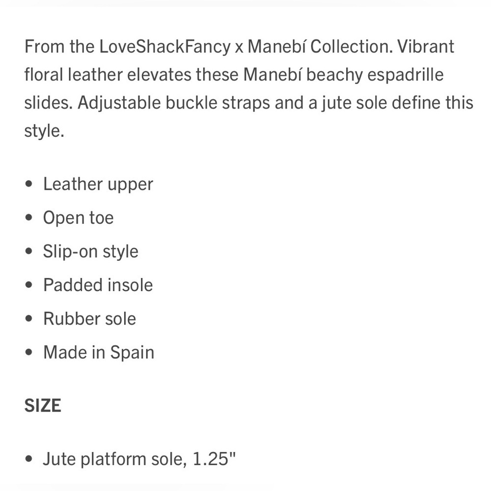 LoveShackFancy x Manebi Nordic Floral Leather Espadrille Slide Sandals Womens 39 - Picture 15 of 15